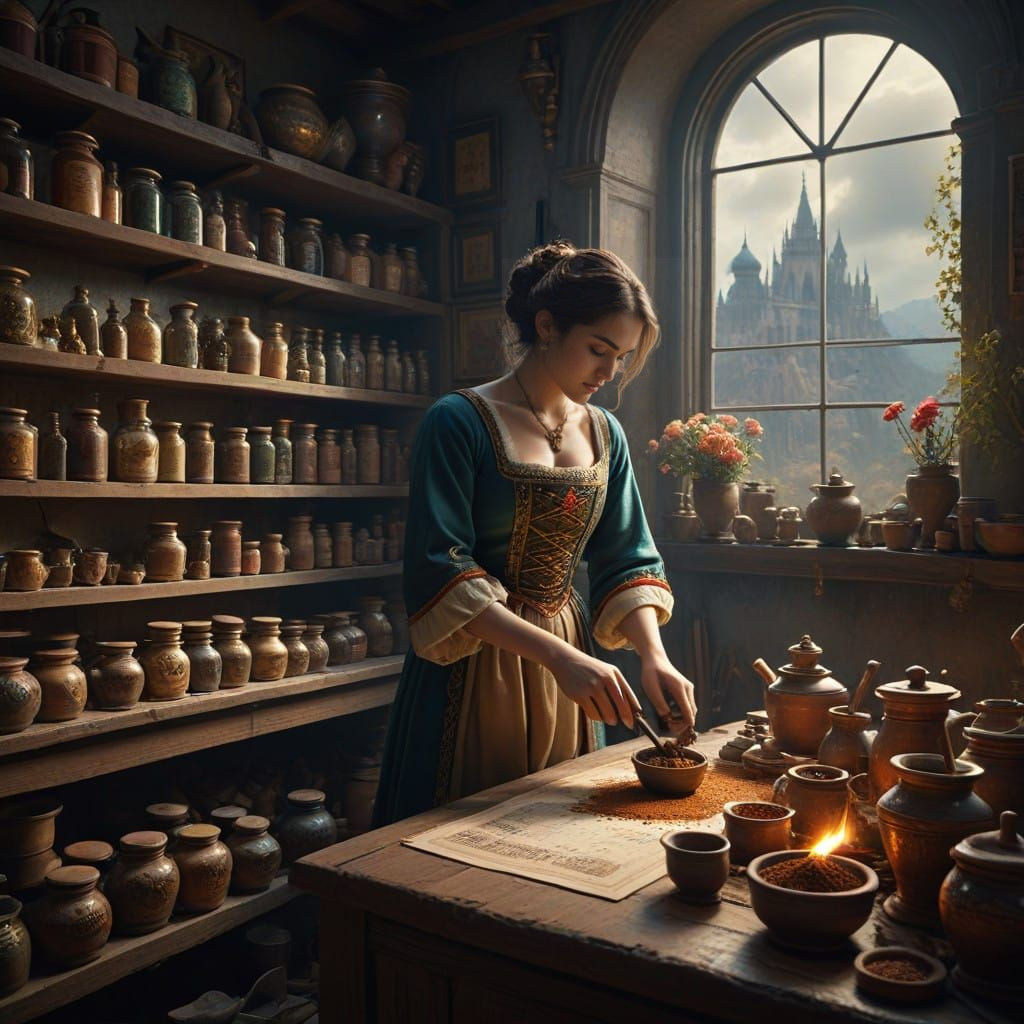 The Artisan’s Workshop:
In a quaint, sunlit workshop, an art...