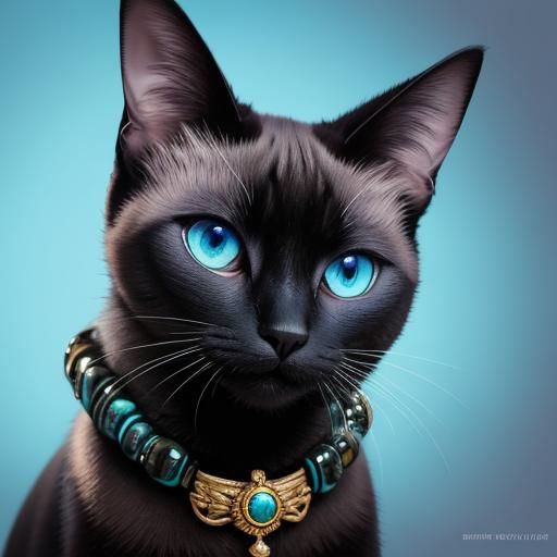 Siamese Cat in Digital Illustration with Gemstone Collar