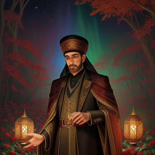 Young Scholar in Enchanted Forest as Oil Painting