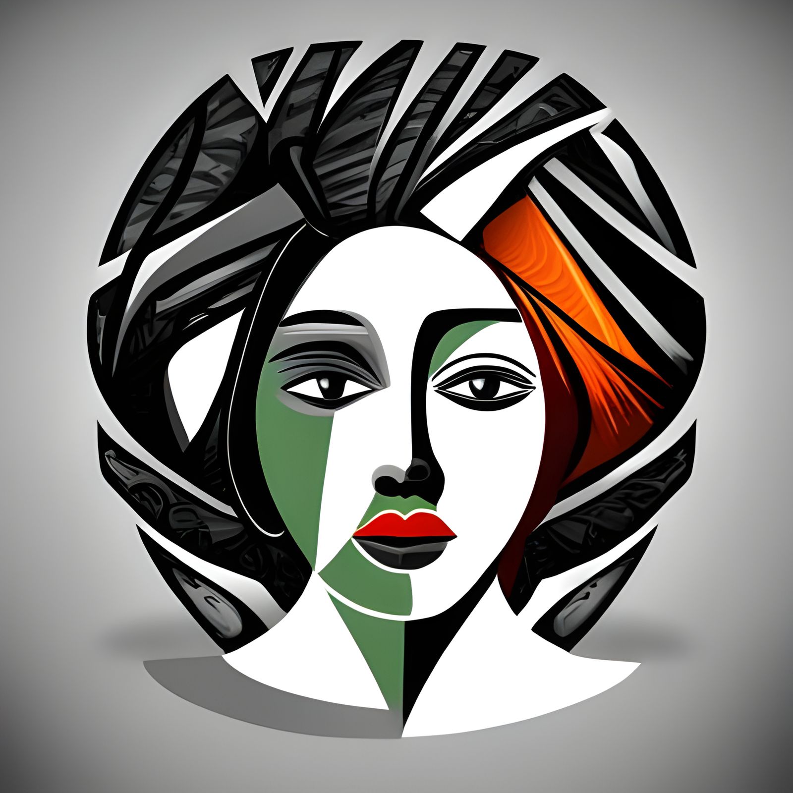 Abstract Cubist Woman's Face with Vivid Colors
