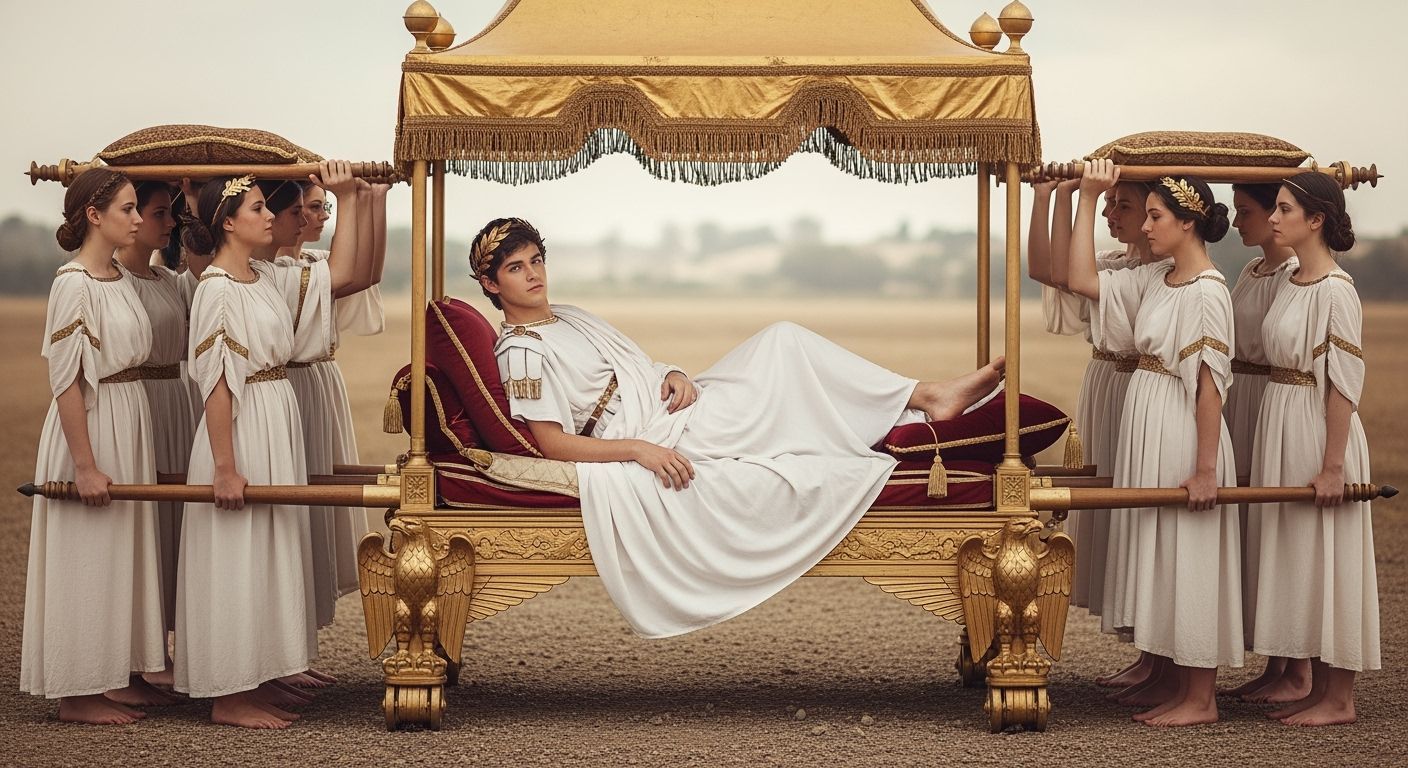 Barefoot Roman Emperor on Gold Litter