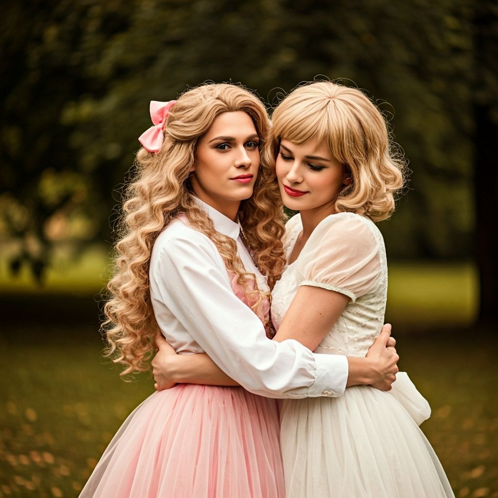 Androgynous Swedish Boy in Prom Dress with Friend