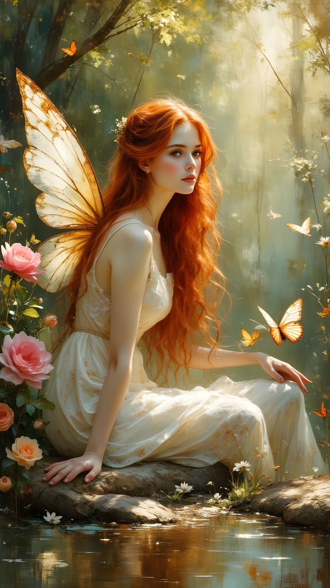 Ethereal Fairy in Magical Forest: Oil Painting