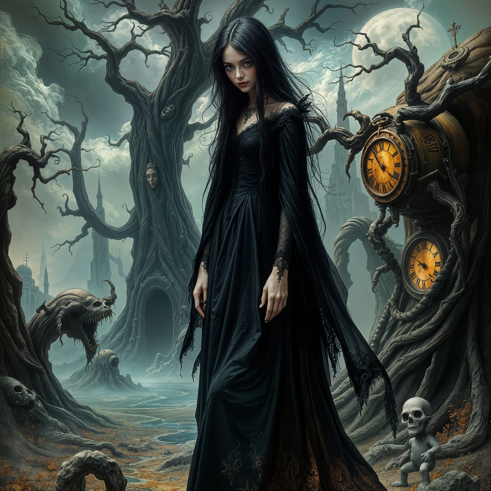 Gothic Goddess in a Dreamlike Realm