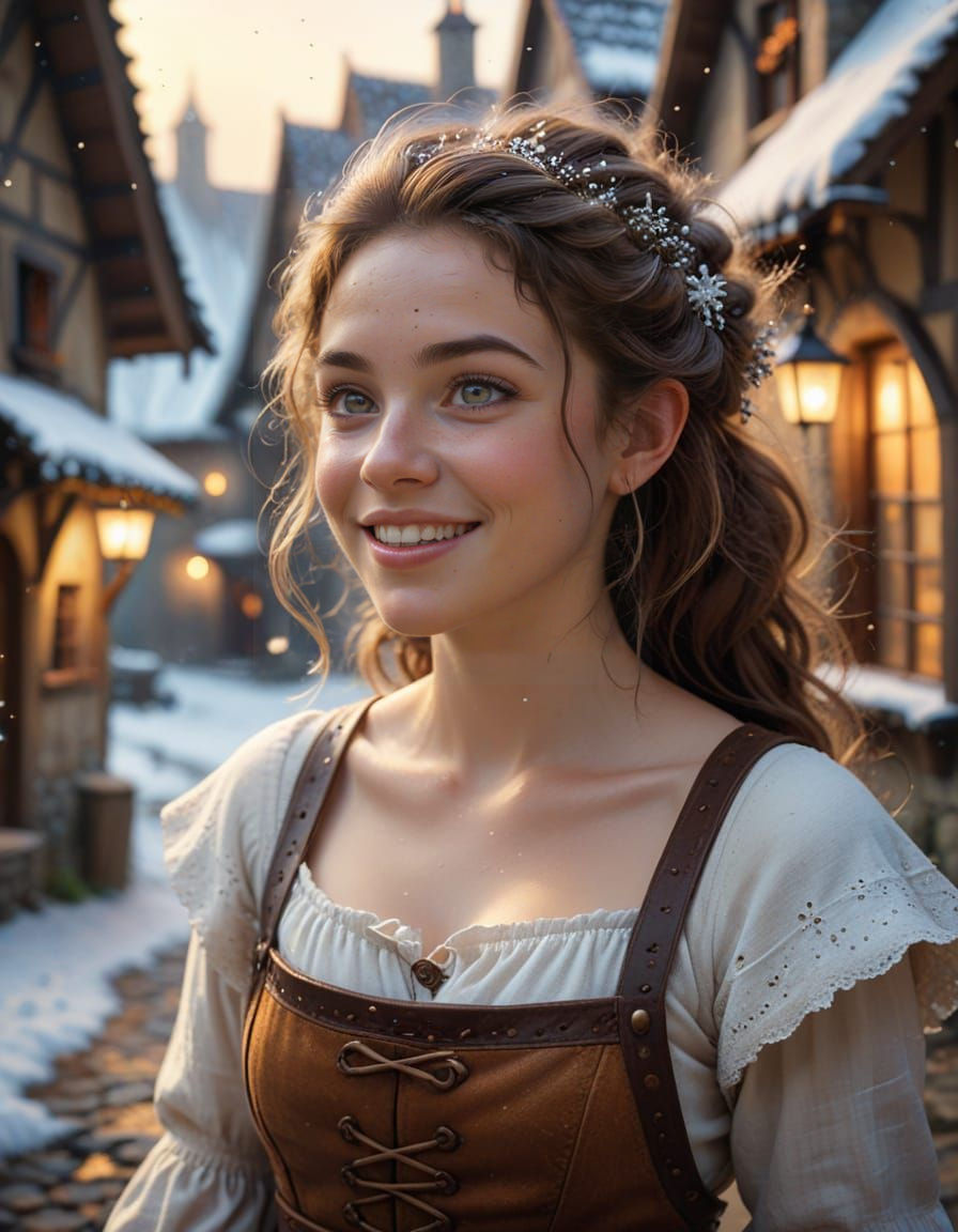 Joyful Halfling Maiden in Medieval Fantasy Village