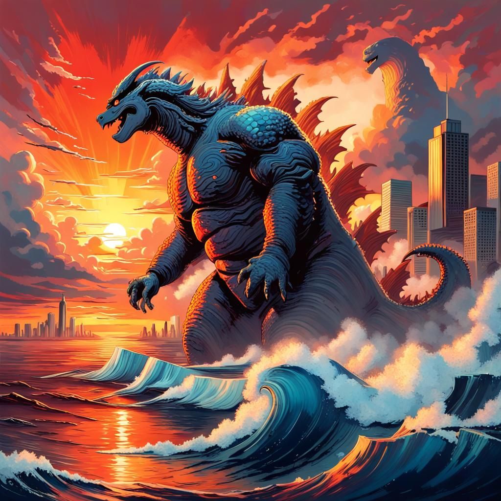 Godzilla at Sunset: A Kaiju Silhouette