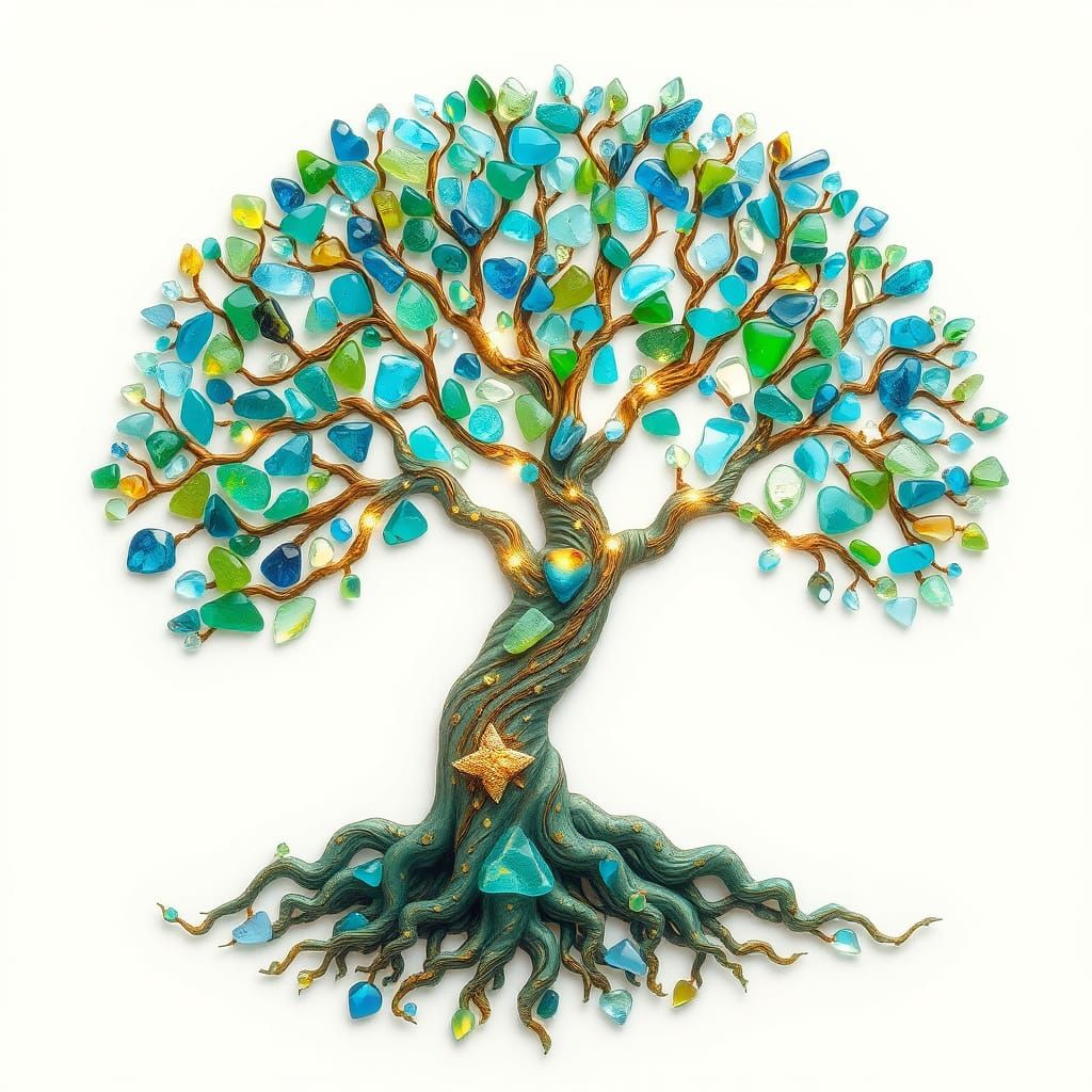 Sea Glass Tree of Life with Luminous Reflections