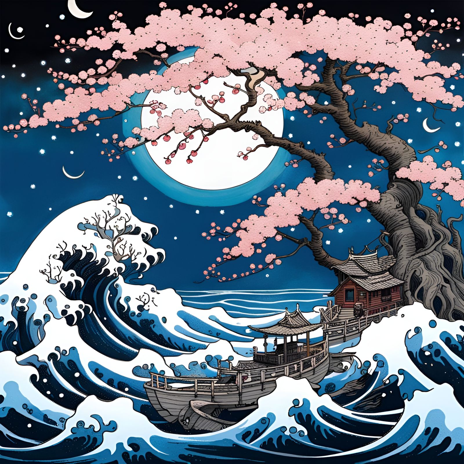 Magic Cherry Blossom Sea: European Ink Painting