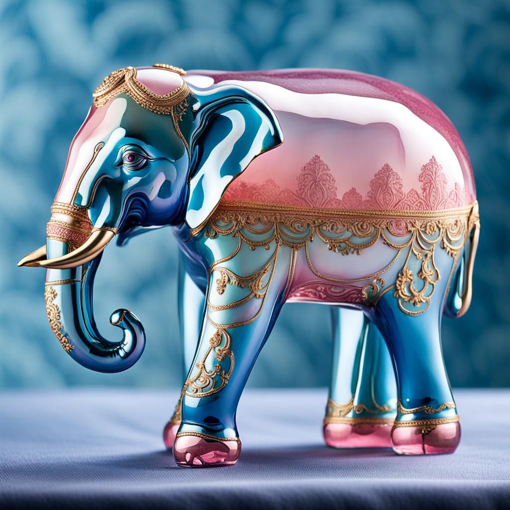 Colorful Glass Elephant Figurine in Porcelain Style