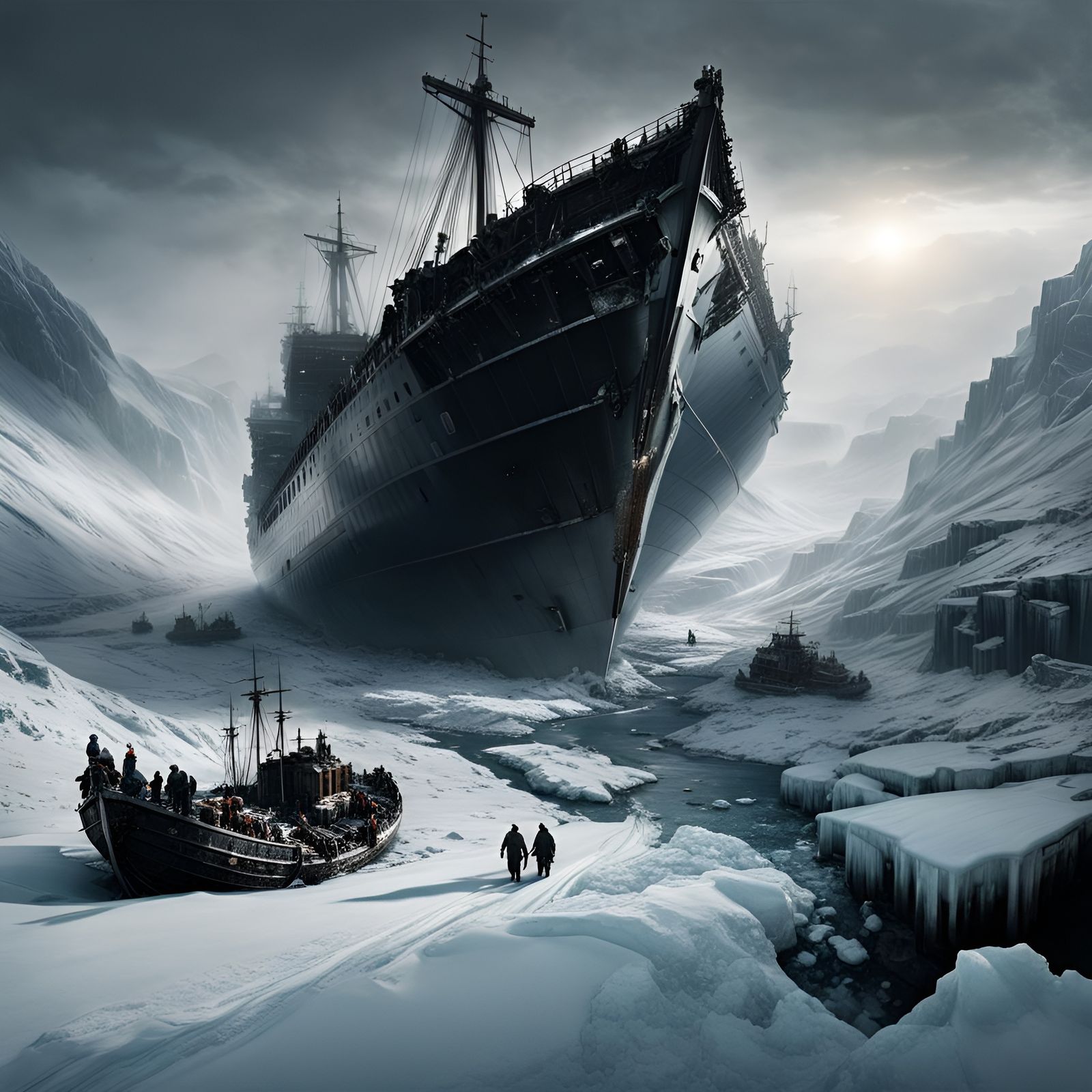 Frozen Shipwreck in Icy Frostpunk World