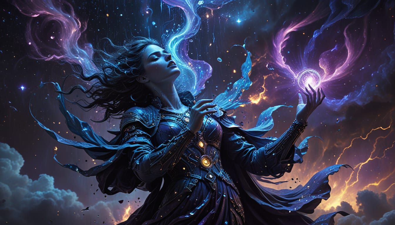 Cosmic Being Adrift in Nebula: Digital Painting