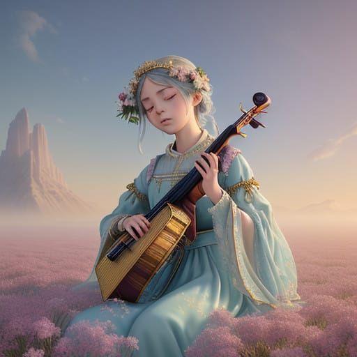 Enchanting Lutist in Renaissance Attire, Amidst Whispers of...