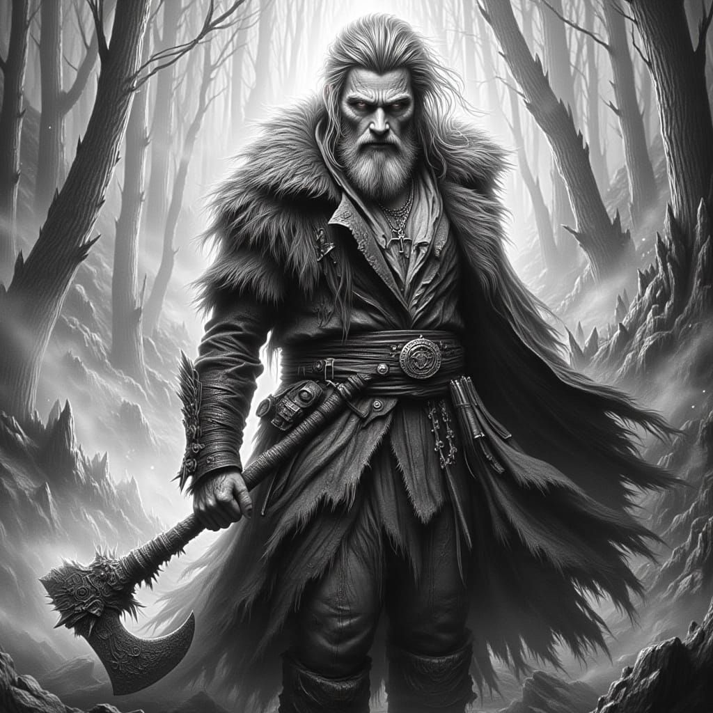 Grizzled Highlander in Dark Fantasy, Pencil Sketch Style