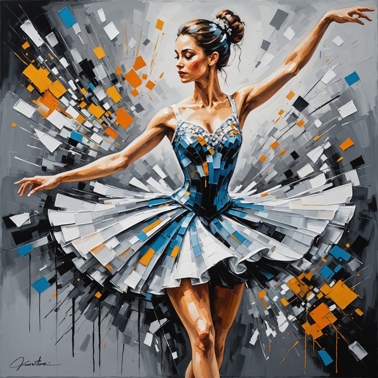 Ballerina in Abstract Impressionist Oil Painting