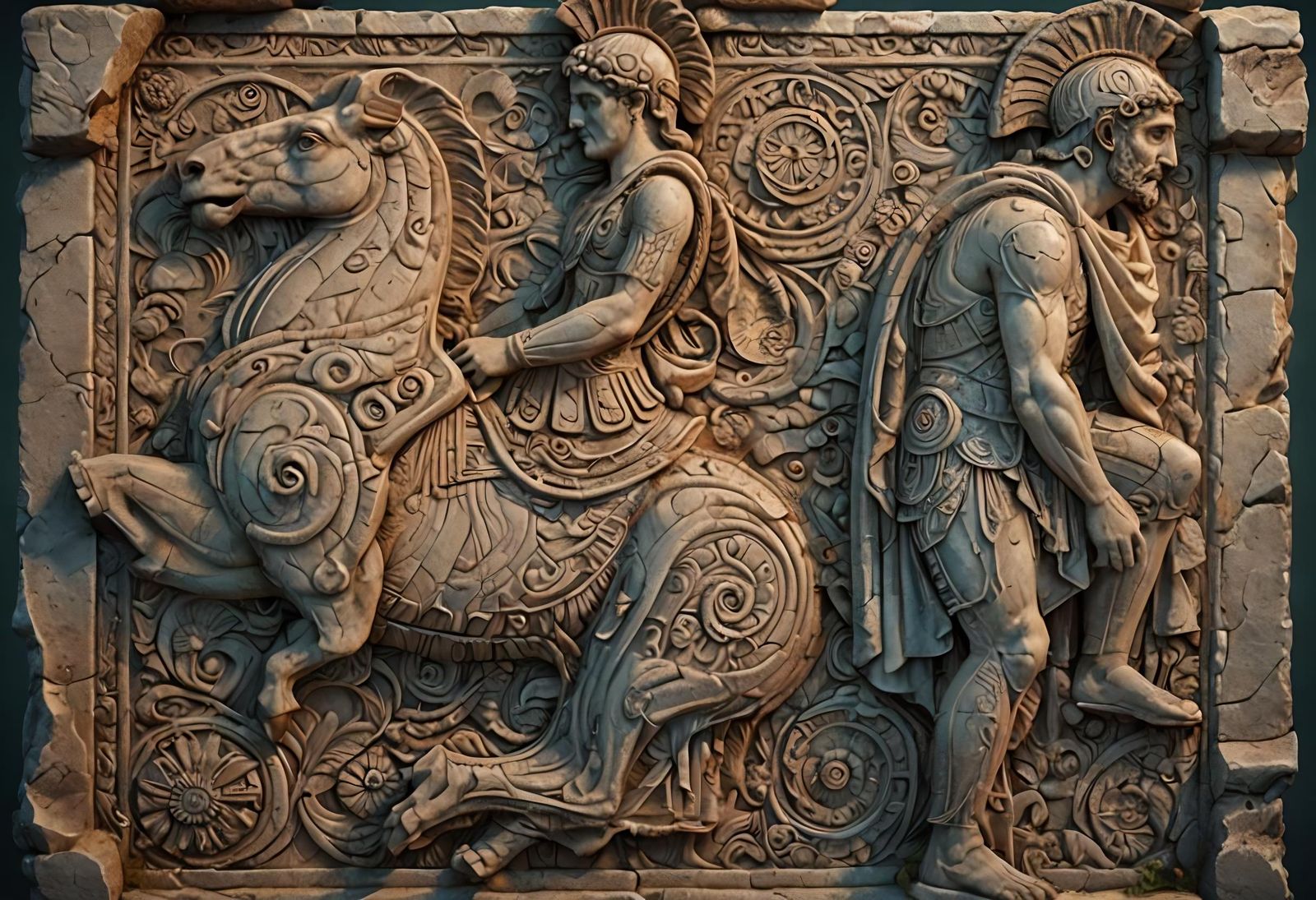 Roman Stone Carving Fragment: Detailed Matte Painting