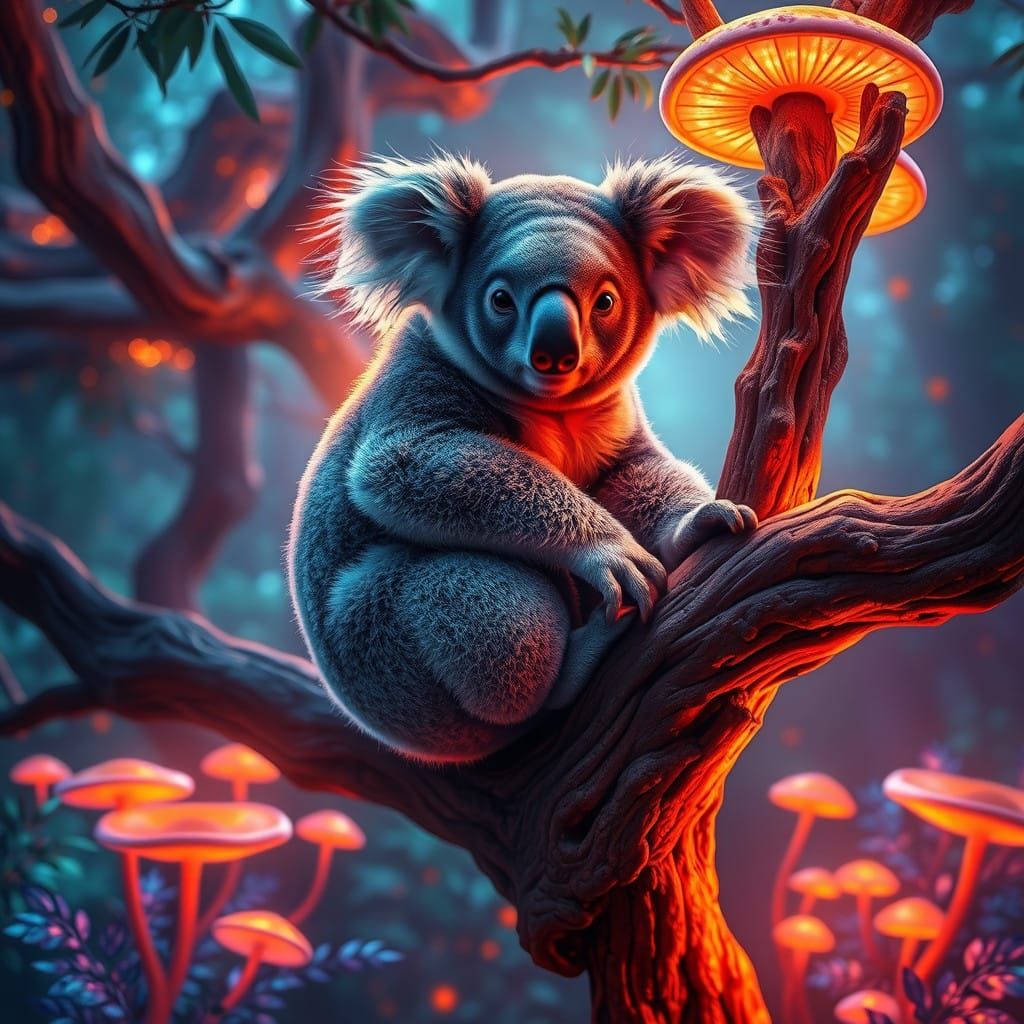 Ethereal Koala in Vibrant Forest