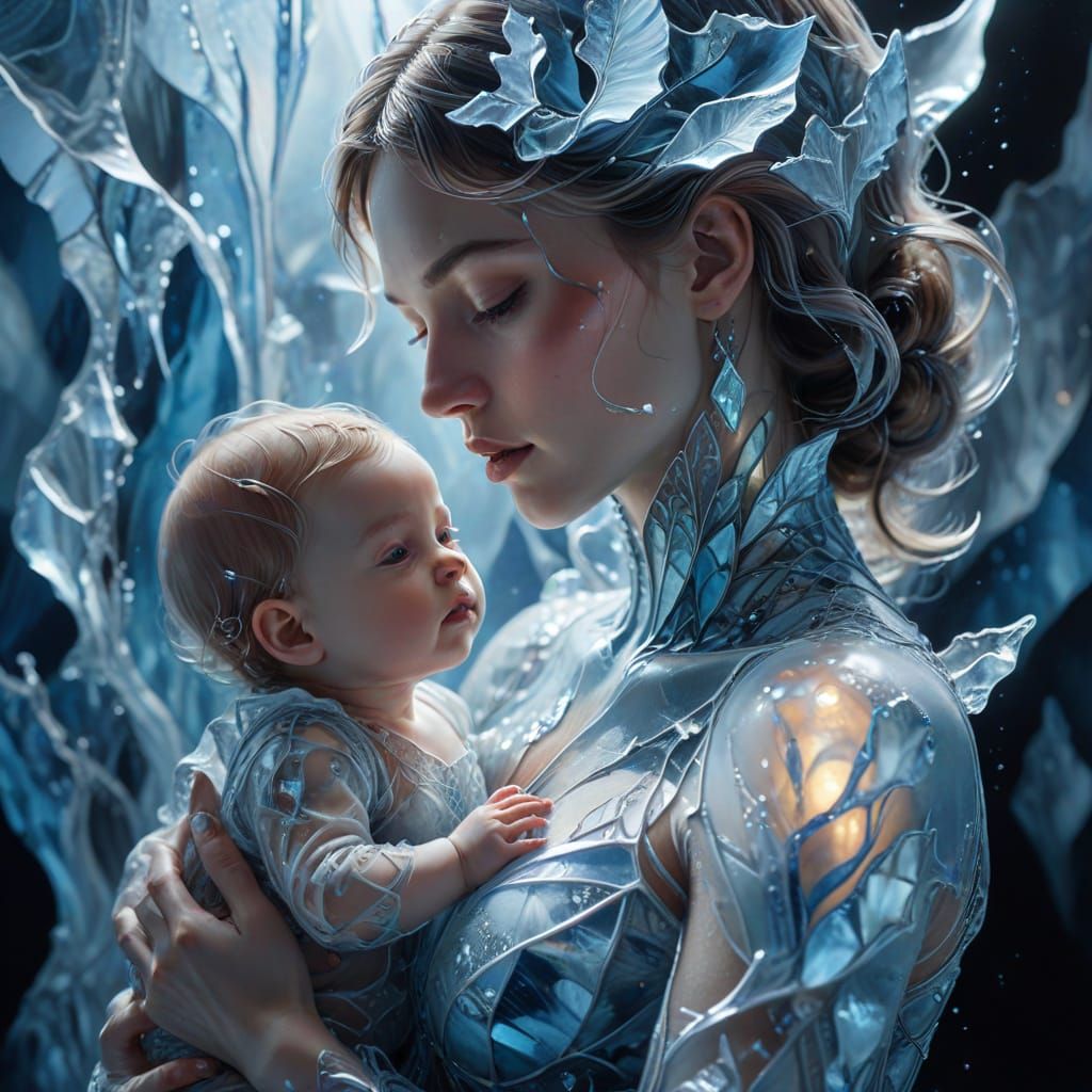 Ice Mother and Child in Stained Glass Style