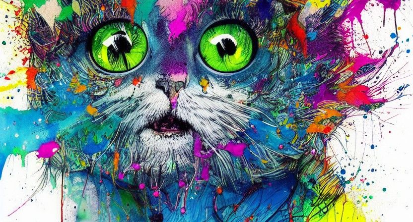 Surprised Fluffy Cat Portrait in Pop-Surrealism Style