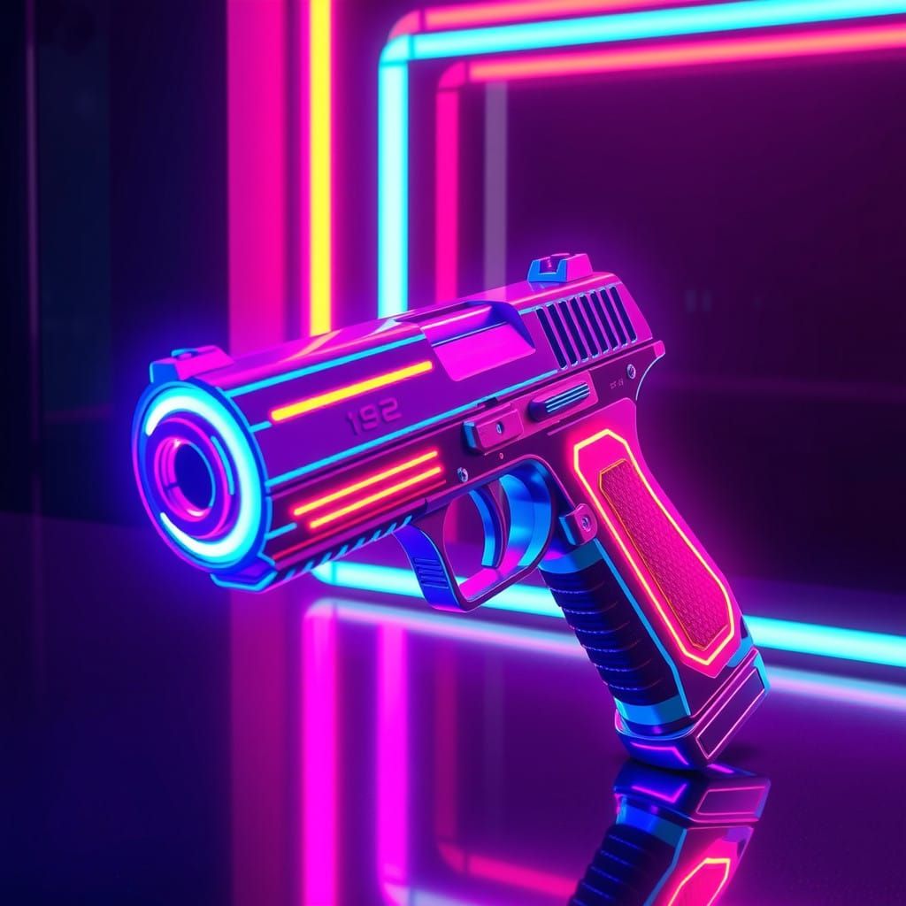 Cyberpunk 2099 Pistol in Futuristic Neon Retro Style