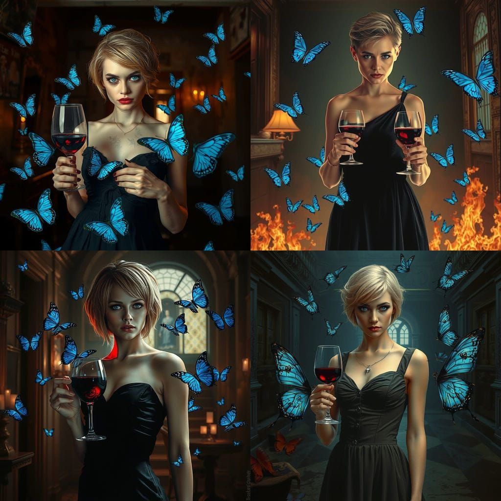 Surreal Horror: Woman Haunted by Blue Butterflies