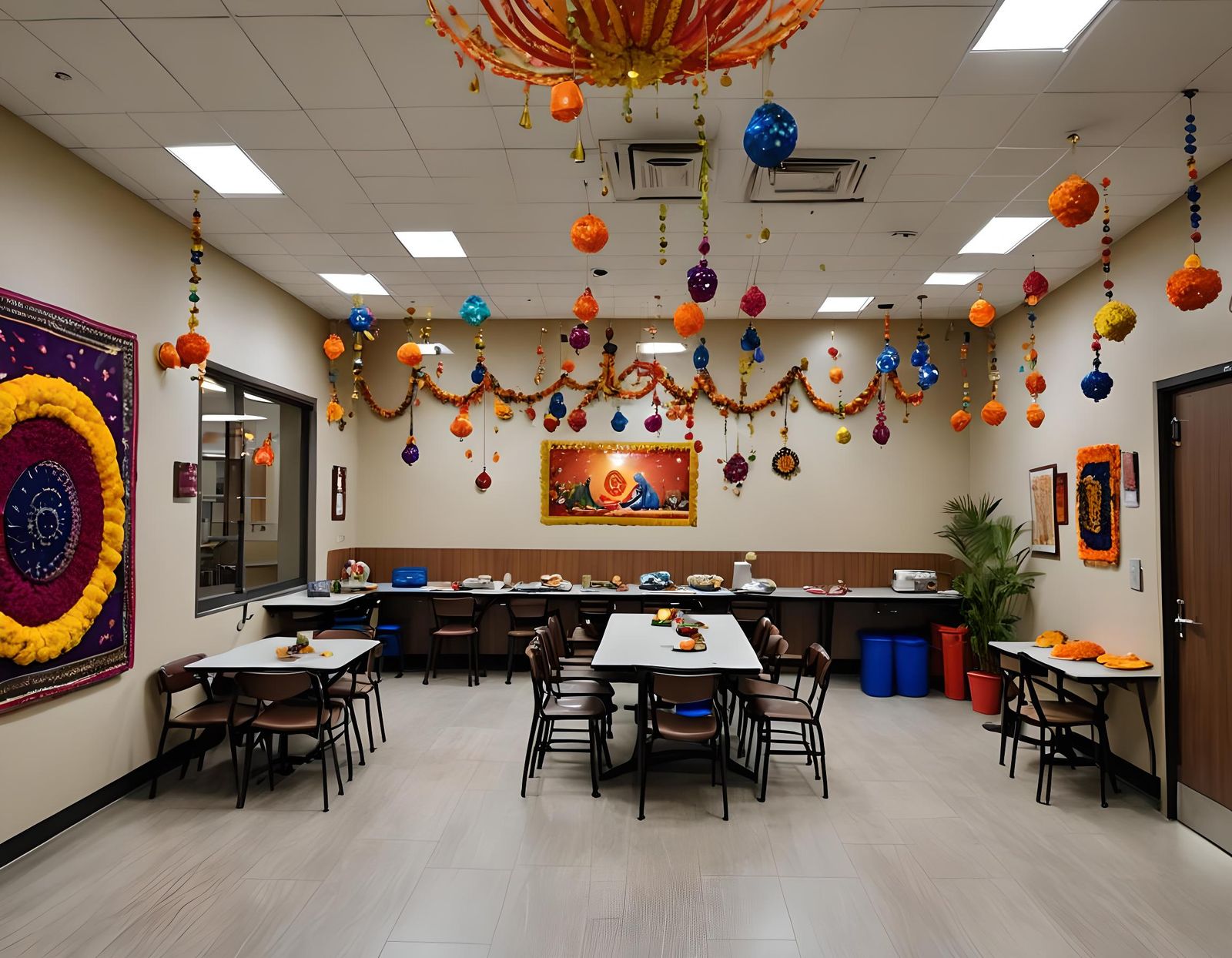 Festive Modern Breakroom Decorated for Diwali