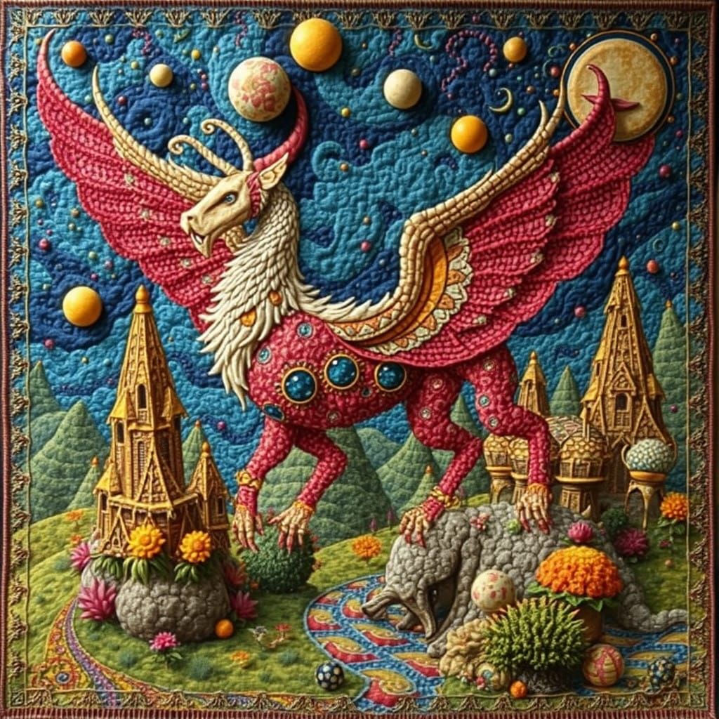 Woven Tapestry Surrealism, Daeni, maximalist fantasy elaborate psychedelic art fantastical