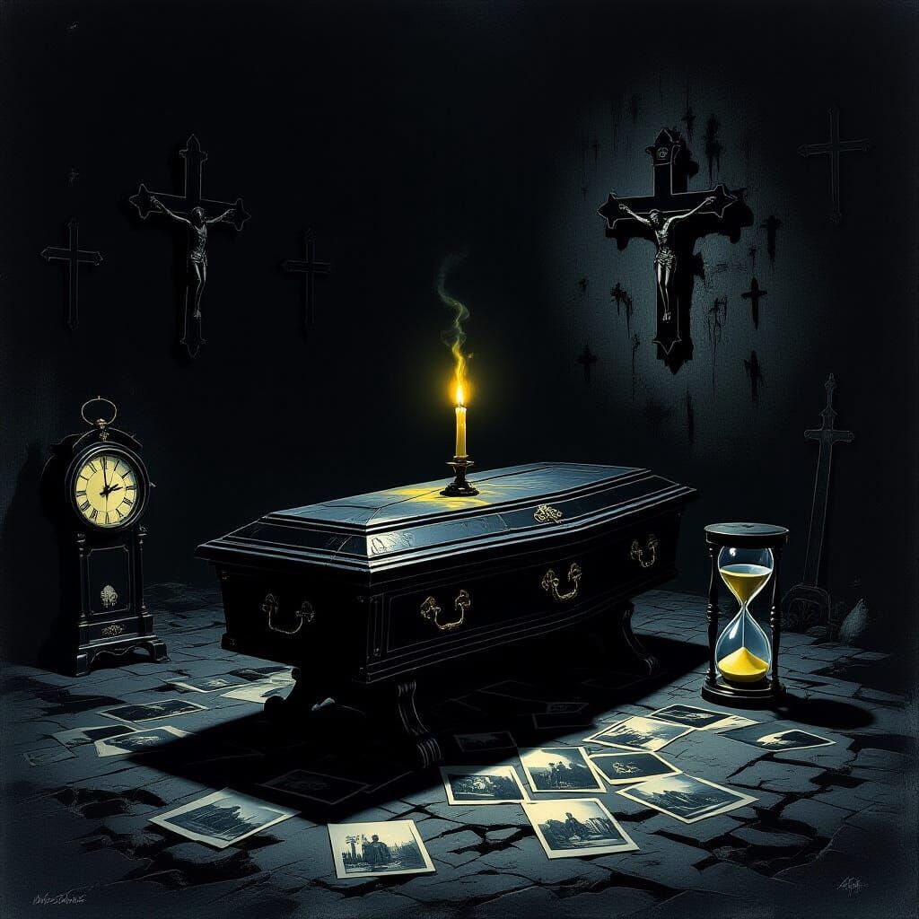 Ominous Black Chamber with Symbolic Objects