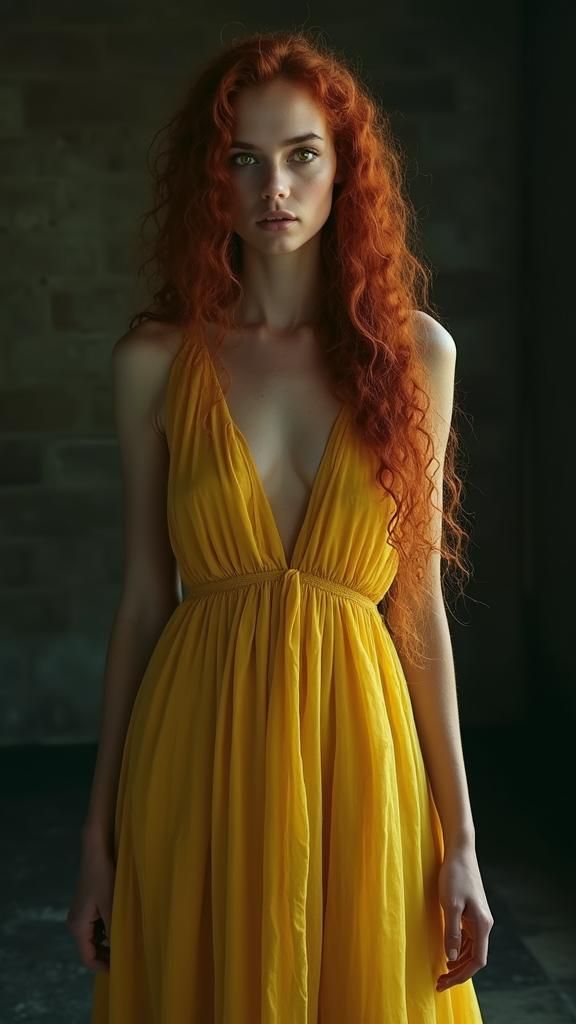 Mysterious Red-Haired Priestess in Eerie Light