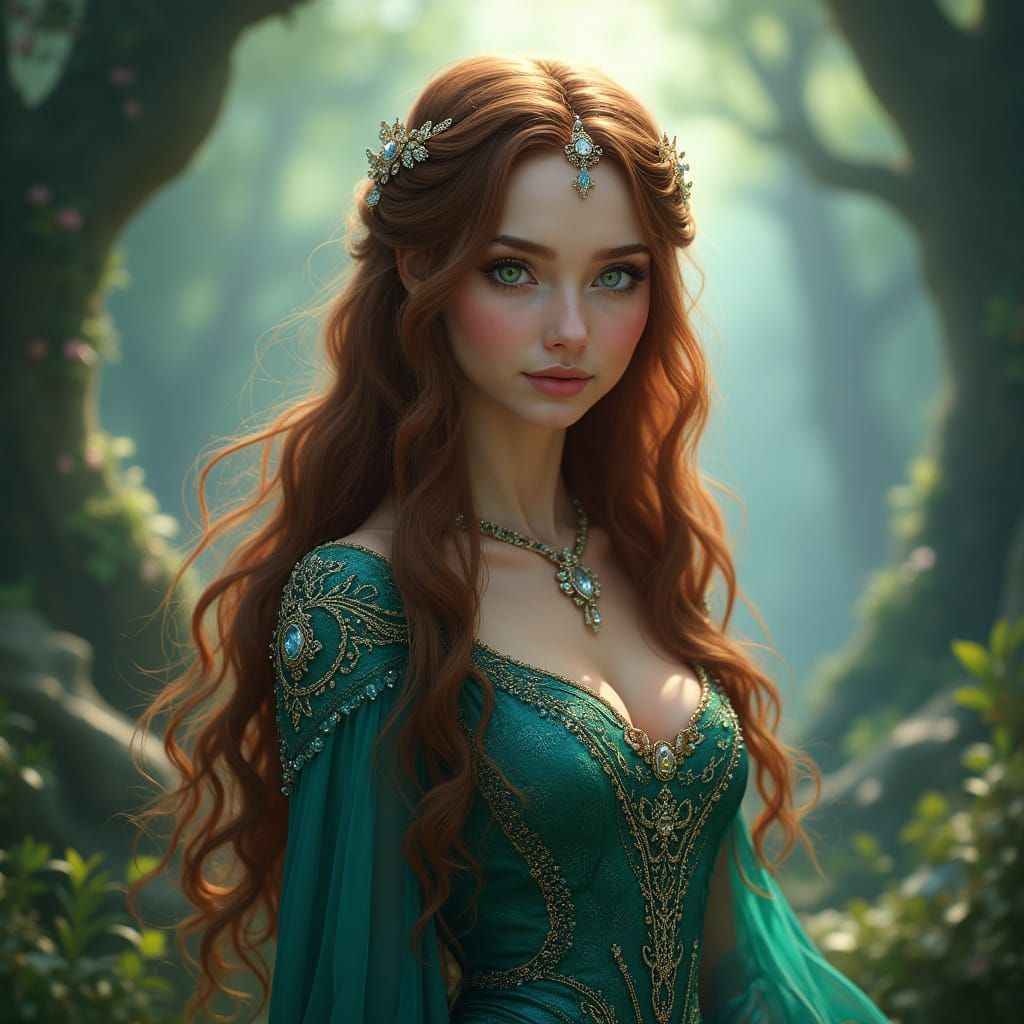 Regal Princess Orla in Emerald and Sapphire Fantasy Realm