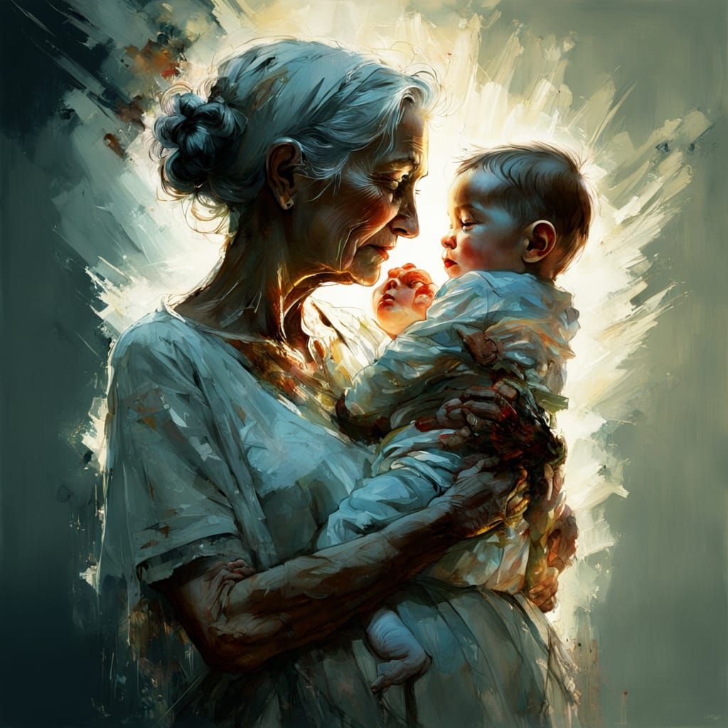 Generations Embrace: A Classical Chiaroscuro Portrait