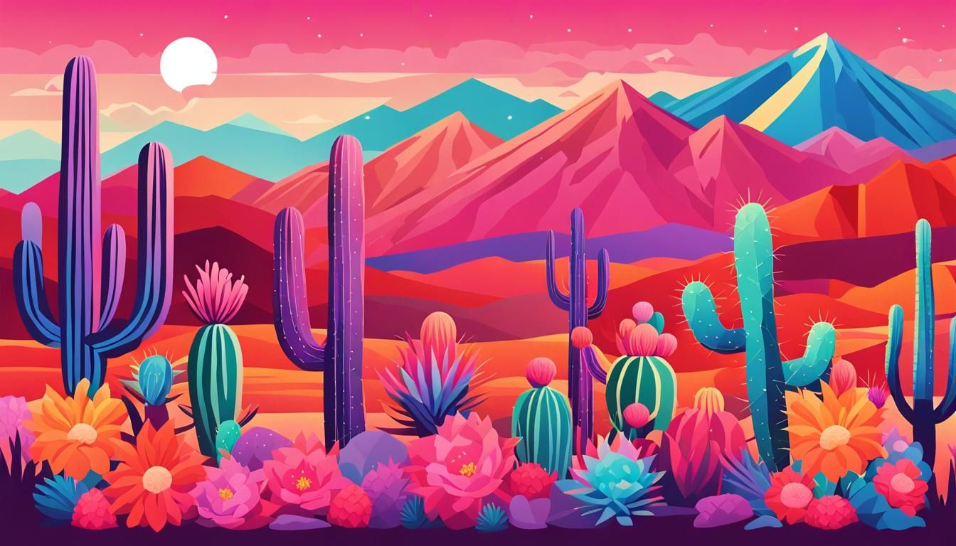Vibrant Desert Landscape in Flat Vector Style