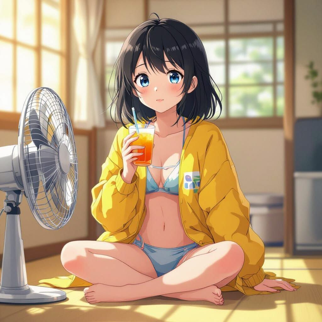 Anime Girl Cooling Off on a Summer Day