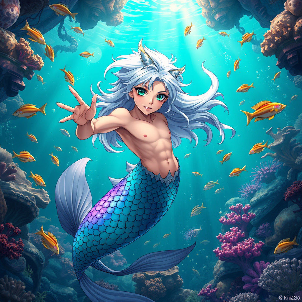 Anime Merman in Underwater Kingdom