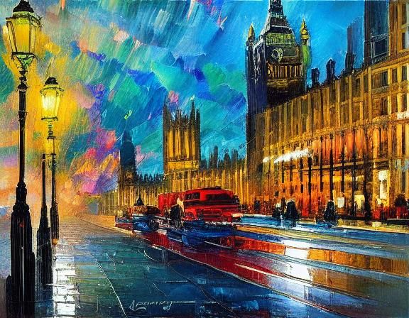 London Nightscape in Oil Painting Style