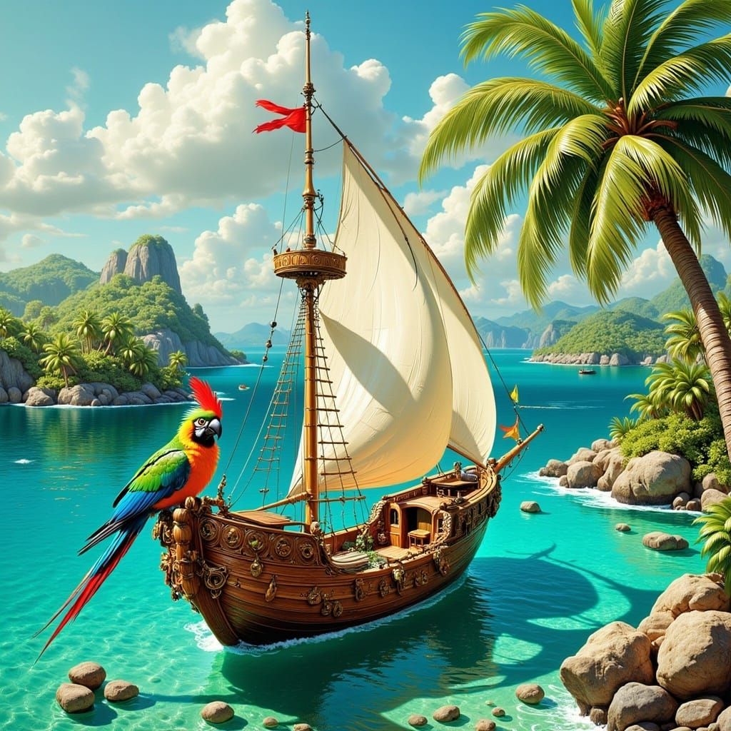 Parrot Captain Navigates Tropical Islands