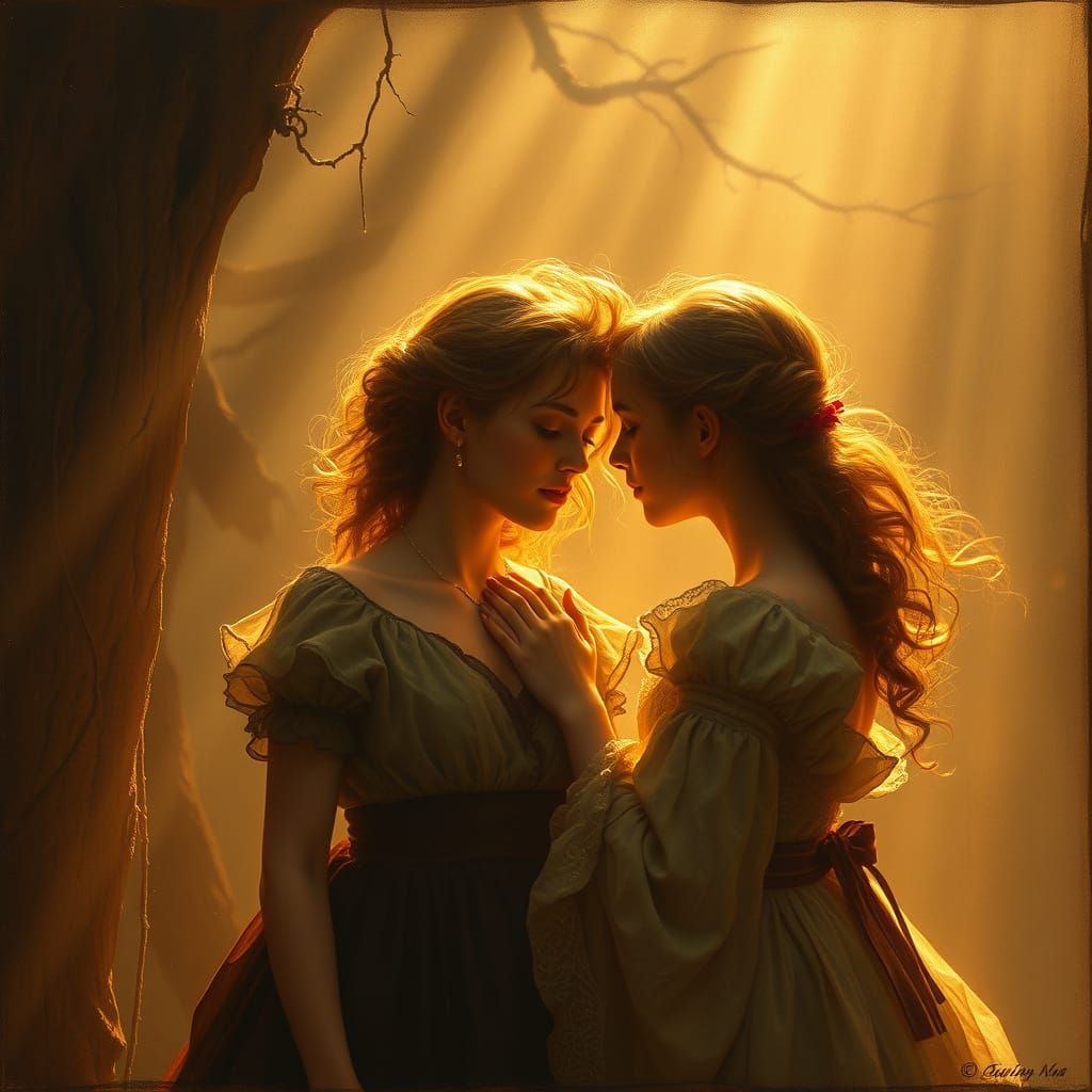 Figures in Golden Light as a Classic Painting