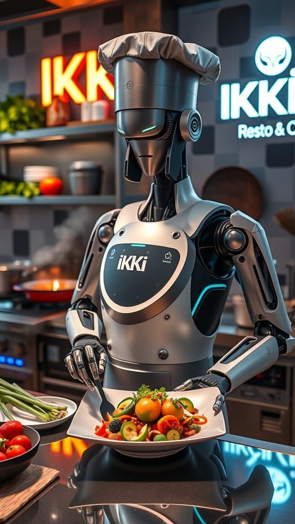 Sleek Robot Chef in High-Tech Kitchen
