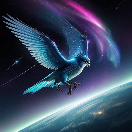 Majestic Space Thunderbird-Garuda Soars Through Galaxy