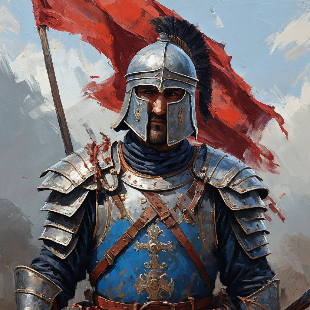 Albanian Warrior in Impasto Painting Style