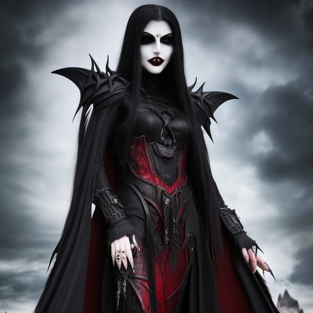 Sinister Vampire Woman with Bat Wings in Art Deco Style