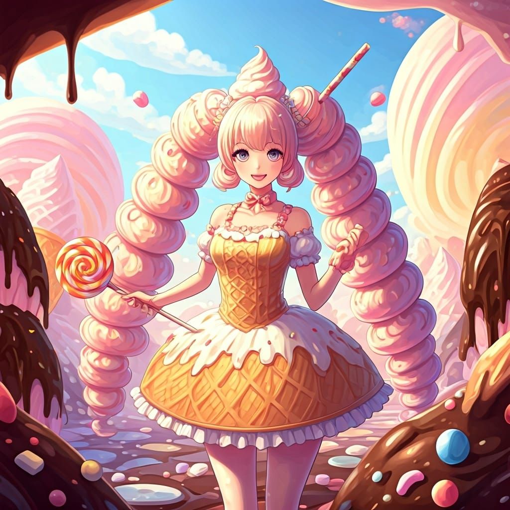 Anime Girl in Ice Cream Wonderland
