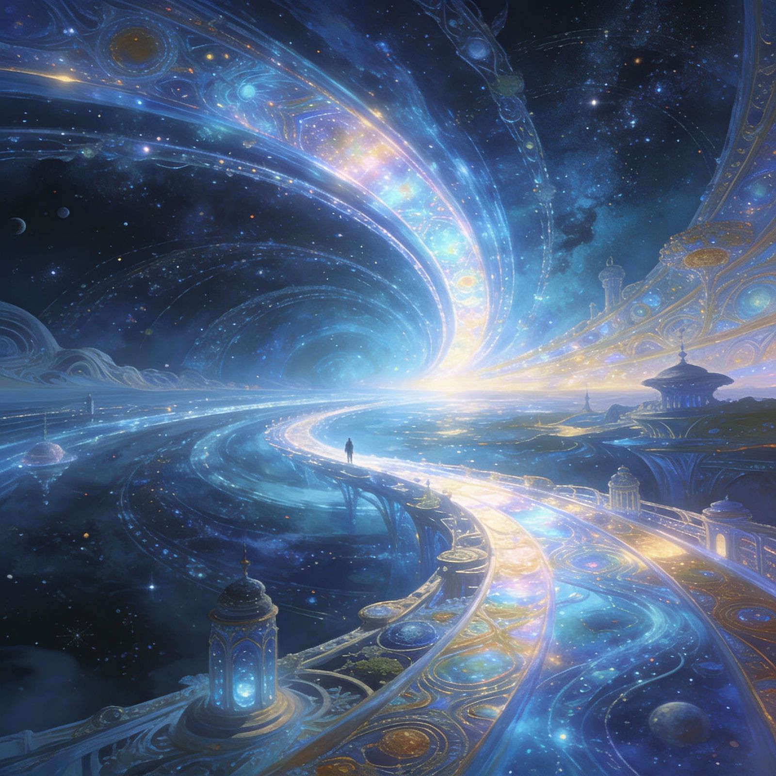 Cosmic Astral Journey Illustration in Vibrant Mixed Media