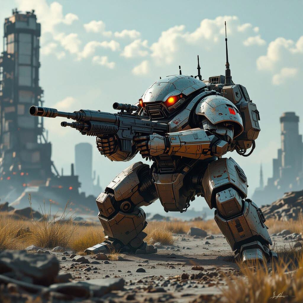 Tank Crab with Heavy Machine Gun in Post-Apocalyptic World