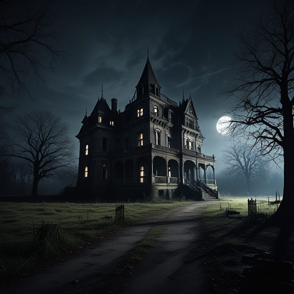 Eerie Abandoned Mansion in Gothic Horror Style