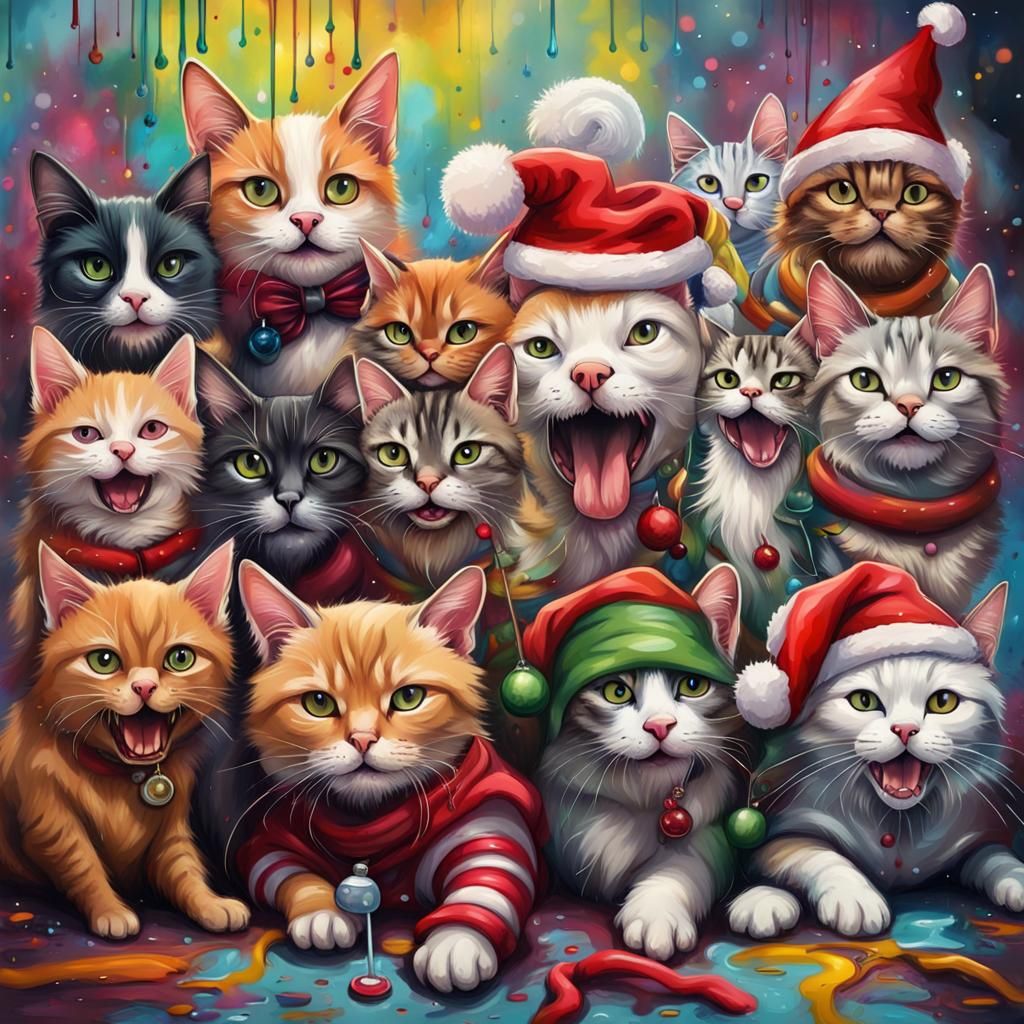 Festive Anthropomorphic Pets Celebrate Christmas in Graffiti...