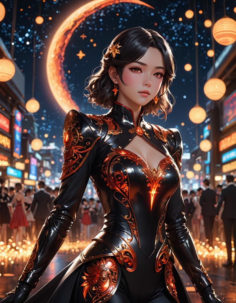 Lava Ballroom Suit with Moon and Stars Bokeh