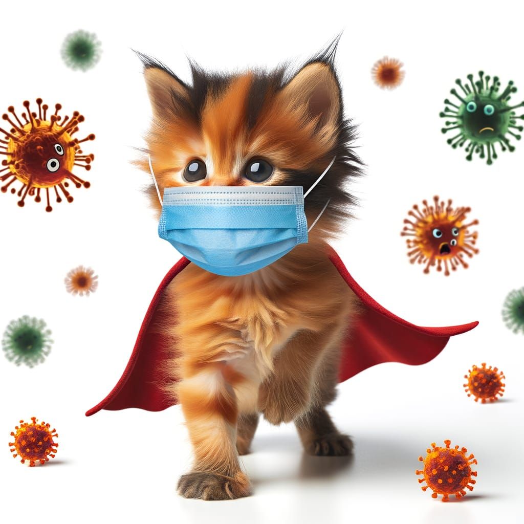 Heroic Kitten Defends Against Viral Invaders in Cyberpunk St...