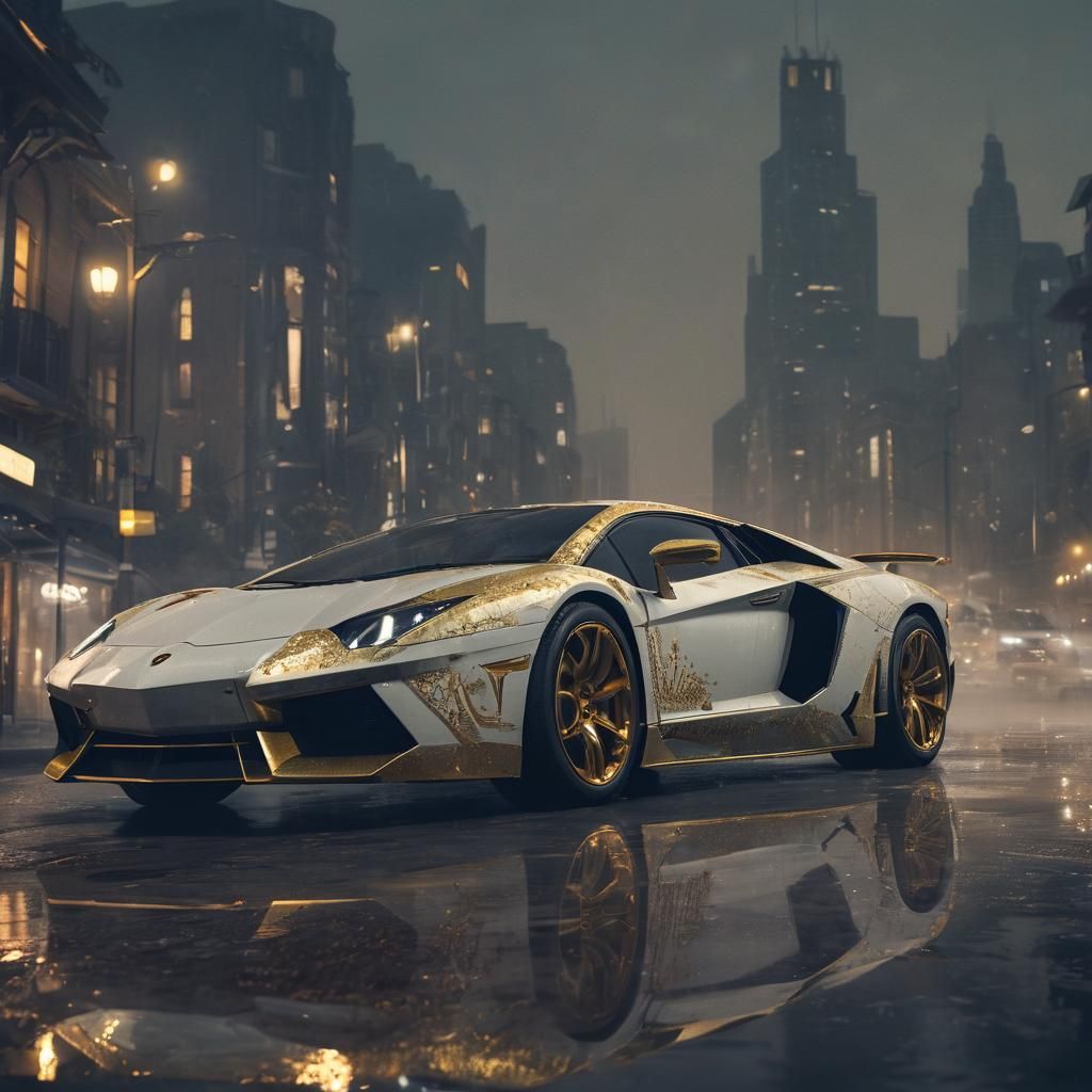 Lamborghini Aventador in Futuristic Cityscape Concept Art