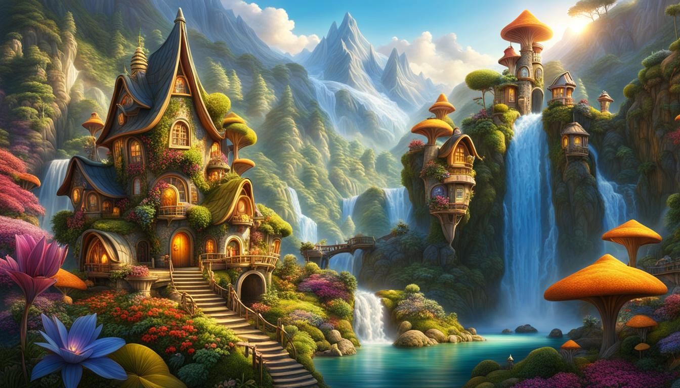 Fairy Village Dreamscape: 3D Fantasy Landscape