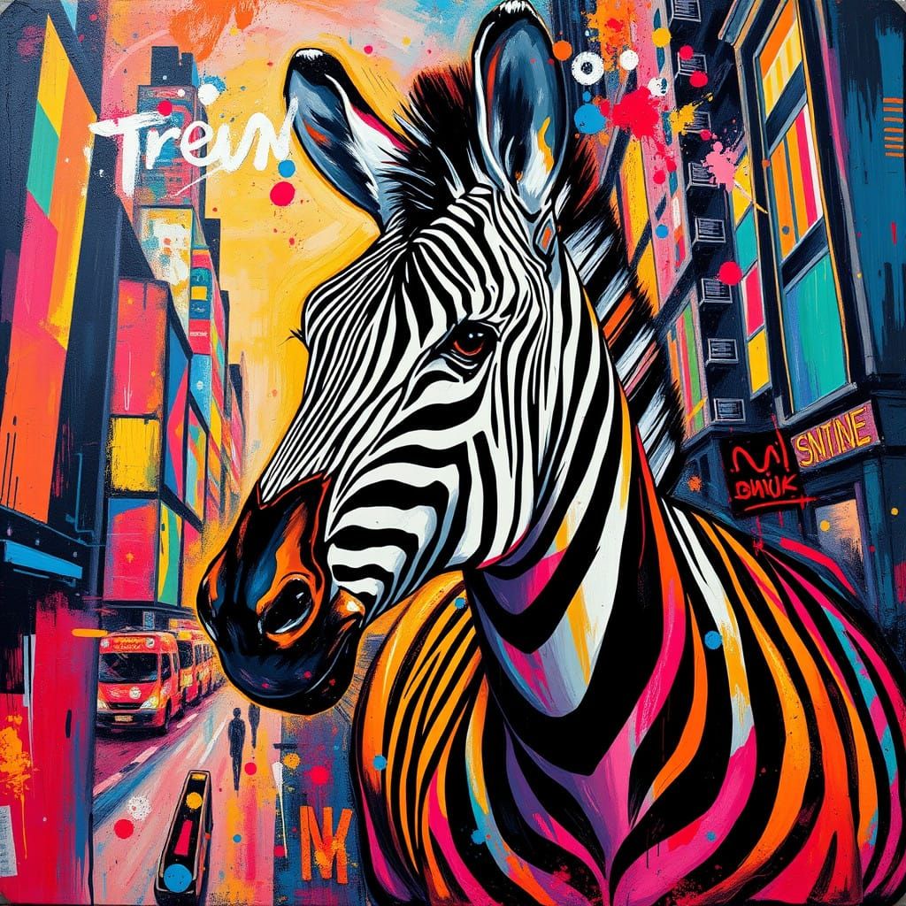 Graffiti City Zebra in Neon Hues